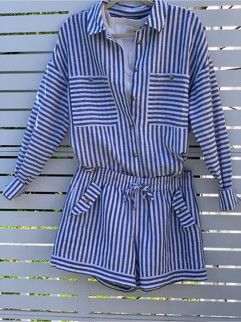 Matching Separates-
Button Down Shirt & Drawstring Shorts
Up West